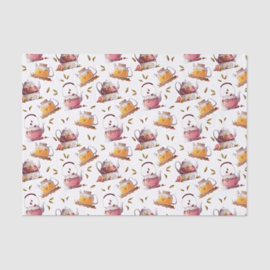 Papier Mousseline Teapots et Feuilles de thé Aquarelle (Recto)