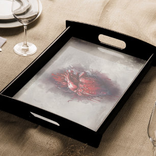 Papier Mousseline Técherie   Coeur avec goutte rouge et or saignant