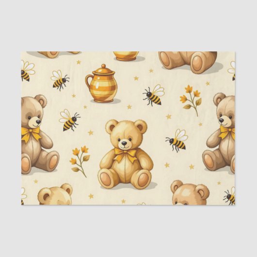 Papier Mousseline Teddy Bears Honey Bees Nursery Pattern (Recto)
