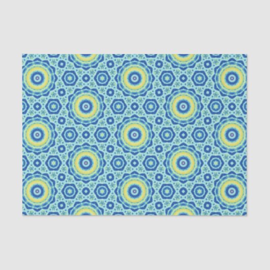 Papier Mousseline Teinture bleue Motif Mandala - Papier Tissu (Recto)