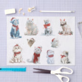 Papier Mousseline Ten Christmas Cats on a White Background (Artisanat)
