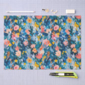 Papier Mousseline Tendance rose et bleu Abstrait motif floral (Artisanat)