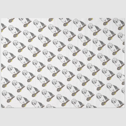Papier Mousseline Tennis Old English Sheepdog (Gris 1) Chien mignonn (Recto)