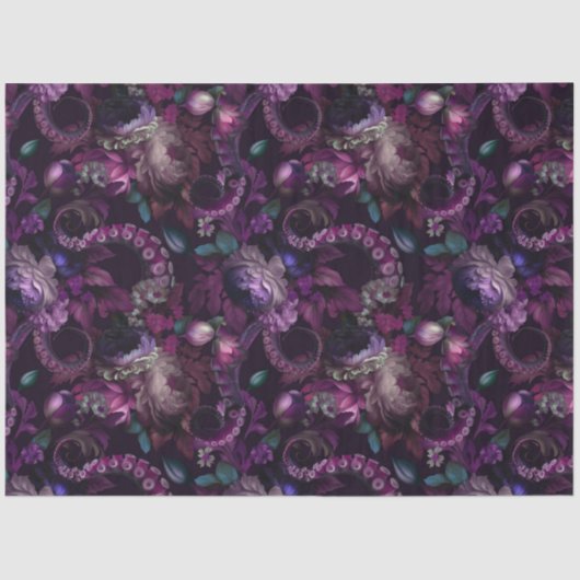 Papier Mousseline Tentacle Gothique Rose Foncé Avec Fleurs (Recto)