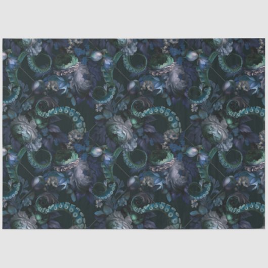 Papier Mousseline Tentacle Turquoise De Cthulhu Gothique Avec Fleurs (Recto)