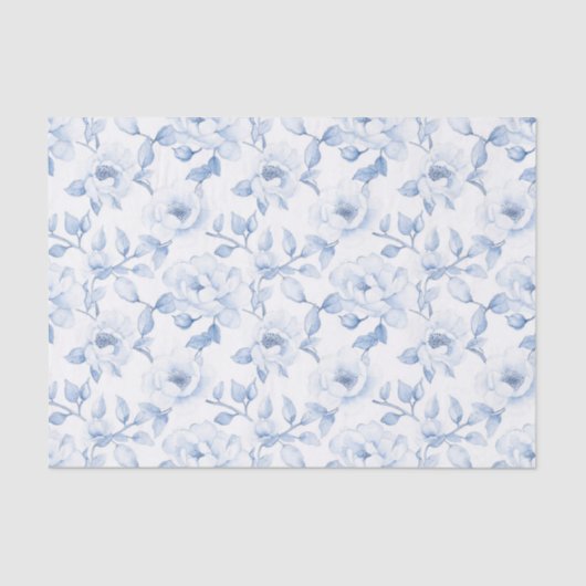 Papier Mousseline Tenue de Mariage Chic Fleurs Bleu et Blanc (Recto)