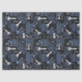 Papier Mousseline Termes et pièces d'échecs Argent et bleu ID784 (Recto)