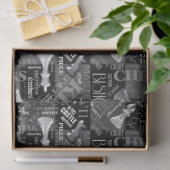 Papier Mousseline Termes et pièces d'échecs noir et blanc ID784 (Cadeau)