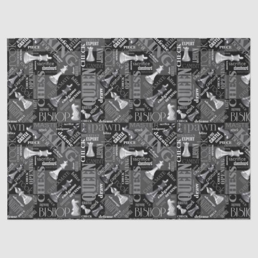 Papier Mousseline Termes et pièces d'échecs noir et blanc ID784 (Recto)