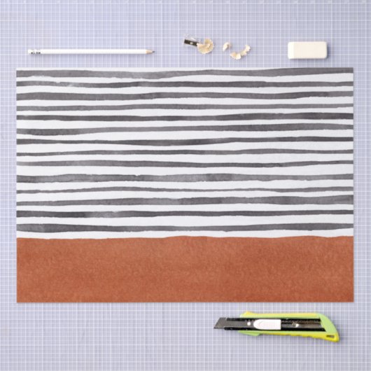 Papier Mousseline Terracotta et rayures blanches noires (Artisanat)