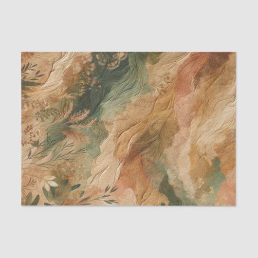 Papier Mousseline Terre cuite Pêche Fleurs Pressées Boho (Recto)