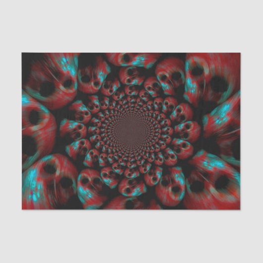 Papier Mousseline Tête de crâne gothique Éffrayante Rouge Vert Noir (Recto)