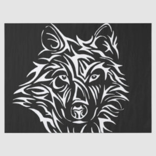 Papier Mousseline Tête de loup blanc sur noir