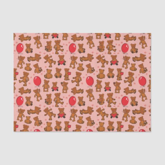 Papier Mousseline Texture avec le nounours, coeurs (Recto)