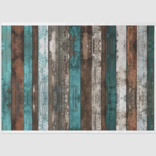 Papier Mousseline Texture en bois rustique Découpage Turquoise et Br (Recto)