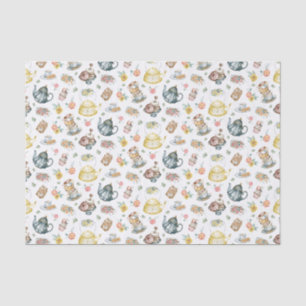 Papier Mousseline Thé d'après-midi vintage et Motif Rose en blanc