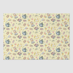 Papier Mousseline Thé d'après-midi vintage et Motif Rose sur Jaune