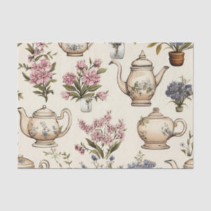 Papier Mousseline Théières et fleurs