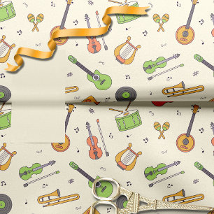 Papier Mousseline Thème de musique rétro Motif Jaune