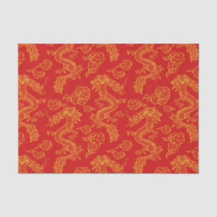 Papier Mousseline Thème Dragon chinois rouge et or