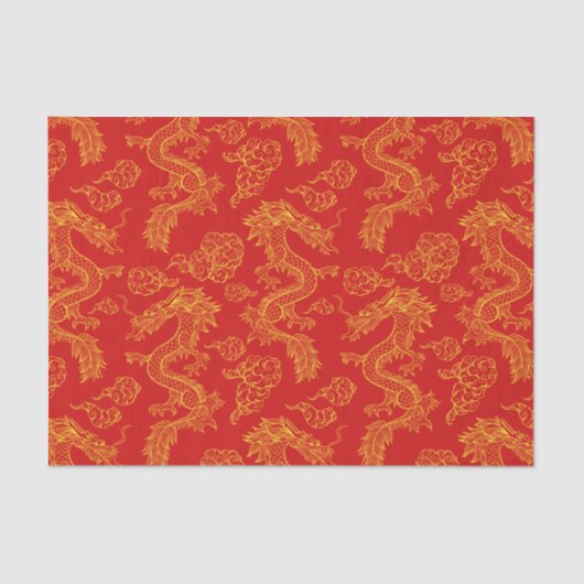 Papier Mousseline Thème Dragon chinois rouge et or (Recto)