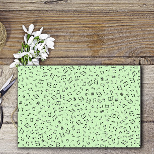 Papier Mousseline Thème musical Diverses notes de musique noire Vert