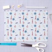 Papier Mousseline Thème nautique Bateaux, Ancres et phares Bleu (Artisanat)