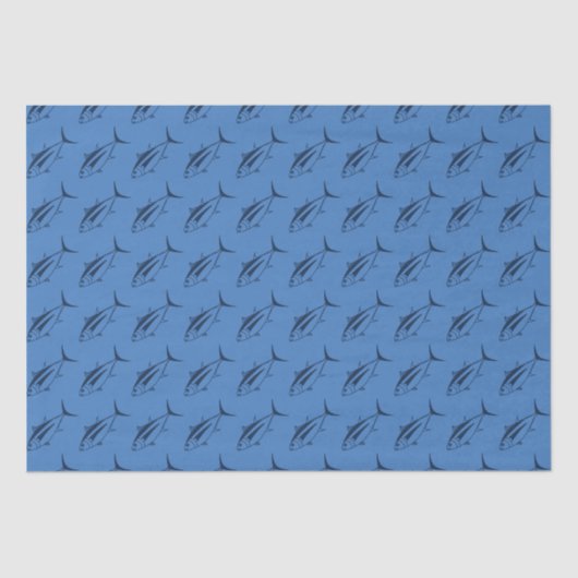 Papier Mousseline Thon d'Albacore mignonne en bleu marine sur bleu é (Recto)
