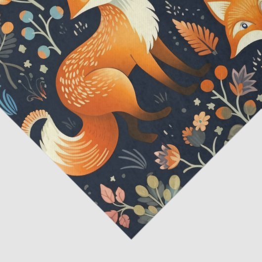 Papier Mousseline Three Foxes Woodland Pattern Decoupage Paper (Détail)