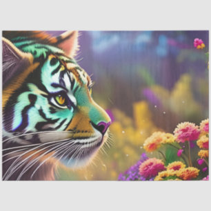 Papier Mousseline Tiger Cub et Bouquet floral coloré