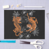 Papier Mousseline Tigers japonais style Art Arrière - plan noir (Artisanat)