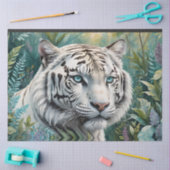 Papier Mousseline Tigre blanc dans une jungle bleue verte (Artisanat)
