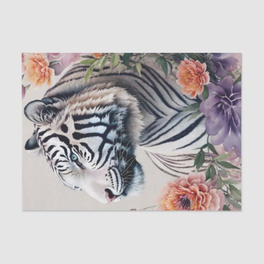 Papier Mousseline Tigre blanc rayures Art Floral (Recto)