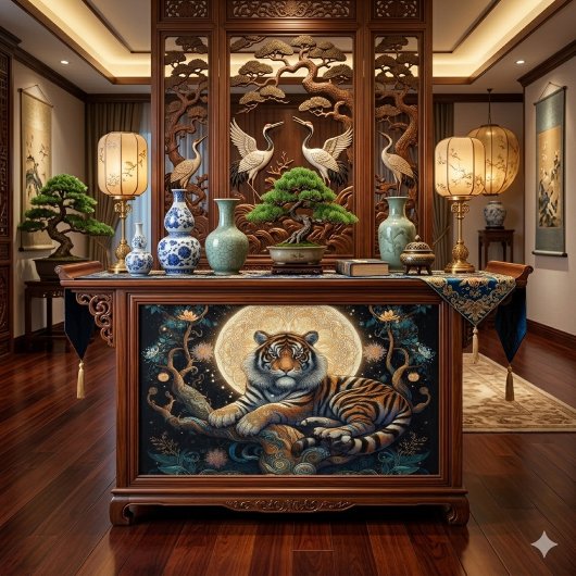 Papier Mousseline Tigre de Boho en arbre avec lune