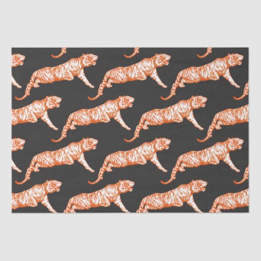 Papier Mousseline Tigre orange brillant et moderne sur noir (Recto)