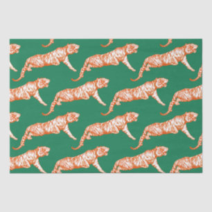 Papier Mousseline Tigre orange vif et vert moderne