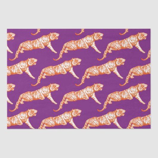 Papier Mousseline Tigre orange vif moderne sur violet (Recto)