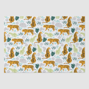 Papier Mousseline Tigres et Feuilles tropicaux Motifs