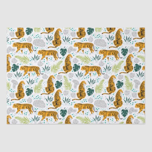Papier Mousseline Tigres et Feuilles tropicaux Motifs (Recto)