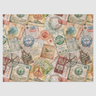 Papier Mousseline Timbre de passeport rustique motif voyage (5)