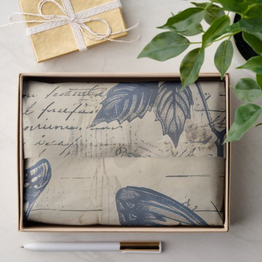 Papier Mousseline Timbre papillon d'encre monochrome rétro (Cadeau)