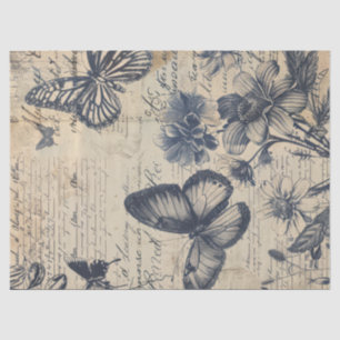 Papier Mousseline Timbre rose monochrome rétro papillon floral