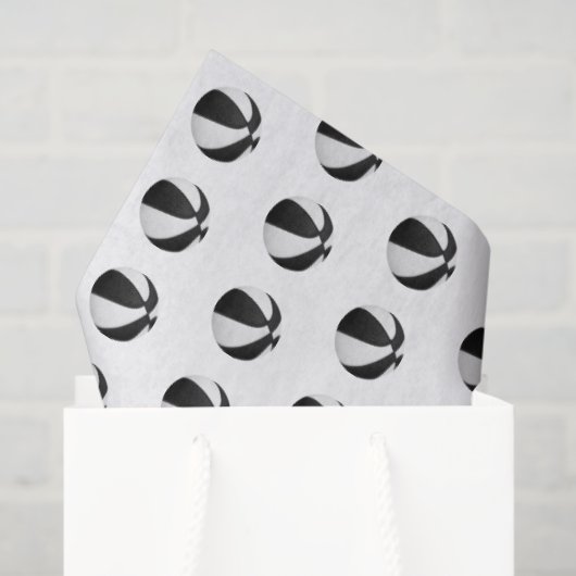 Papier Mousseline tiny black white basketballs pattern (Sac cadeau)