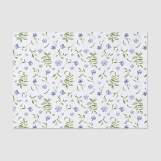 Papier Mousseline Tiny Blue Flowers Aquarelle Imprimer Papier Tissu (Recto)