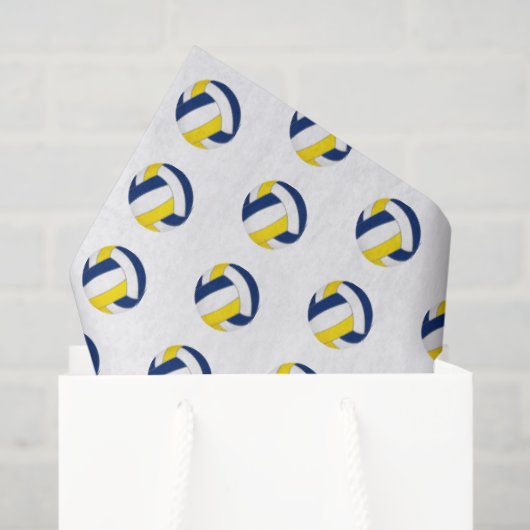Papier Mousseline tiny blue gold volleyballs pattern (Sac cadeau)