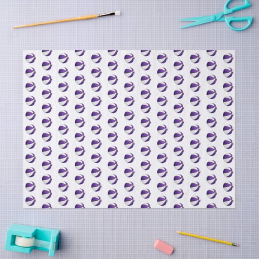 Papier Mousseline tiny purple white basketballs pattern (Artisanat)