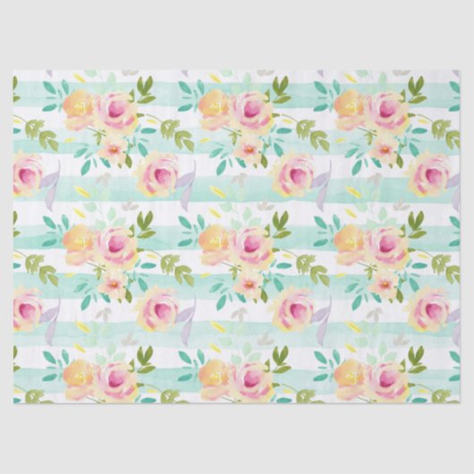 Papier Mousseline Tirages de menthe rose jaune Floral Chic (Recto)