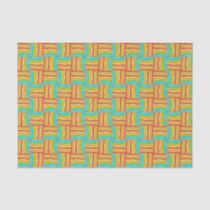 Papier Mousseline Tissé Orange Jaune Et Turquoise