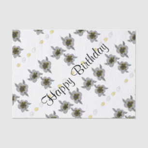 Papier Mousseline Tissu d'anniversaire gris floral