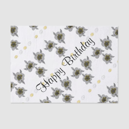 Papier Mousseline Tissu d'anniversaire gris floral (Recto)